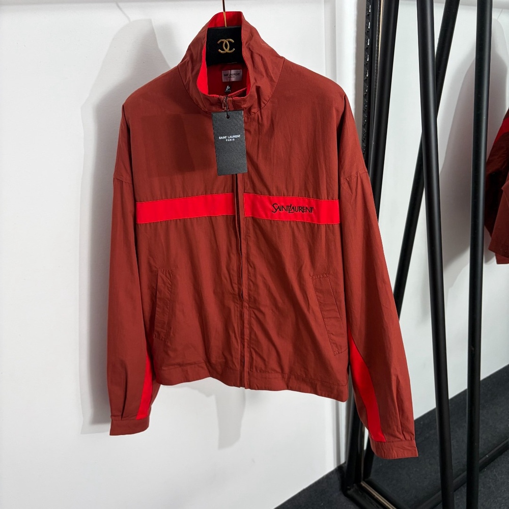 ✨YSL Saint Laurent 🔴Color Block Stripe Zip Track Jacket